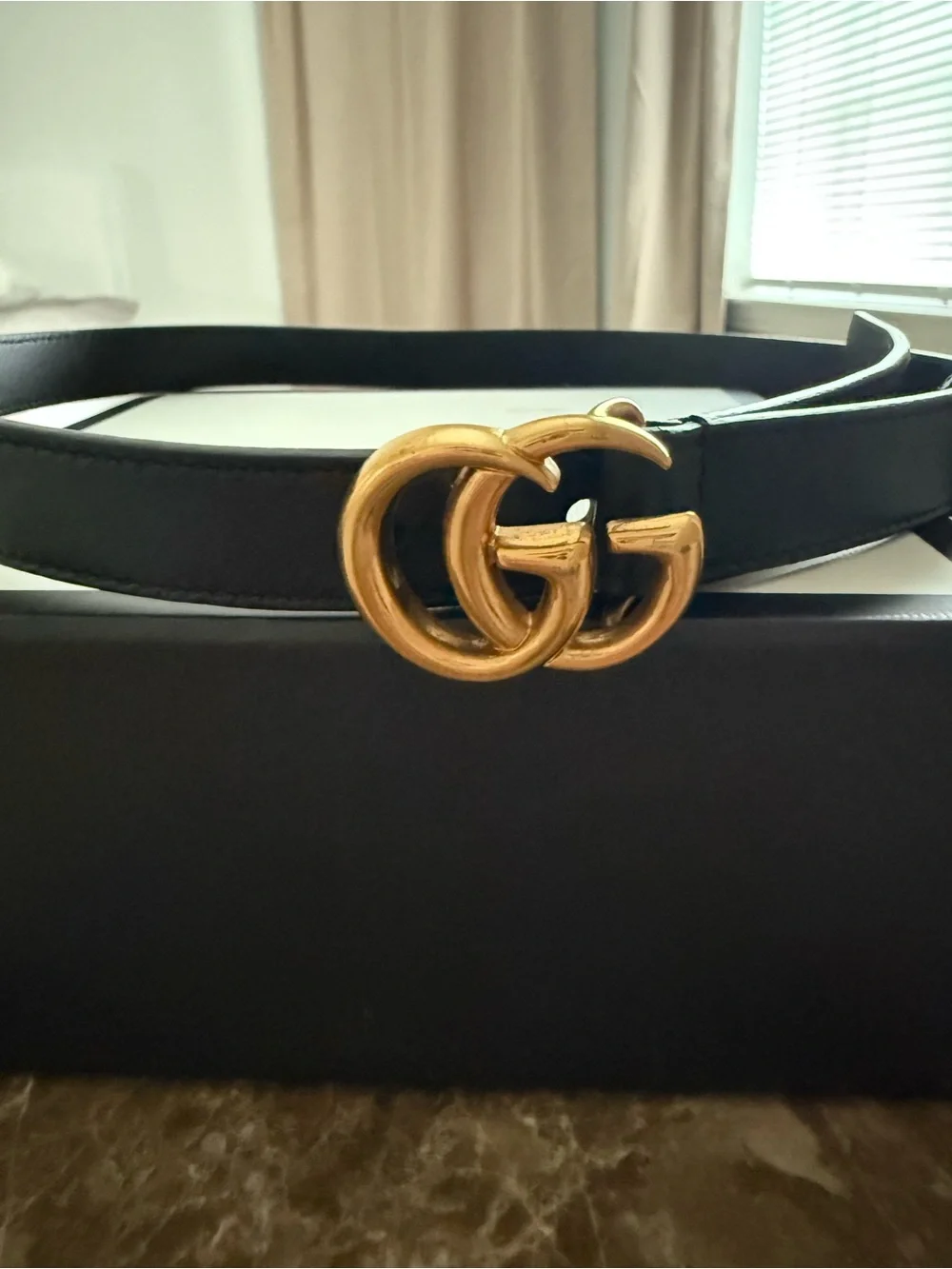 Gucci Black Leather Belt with Gold Double G Buckle
